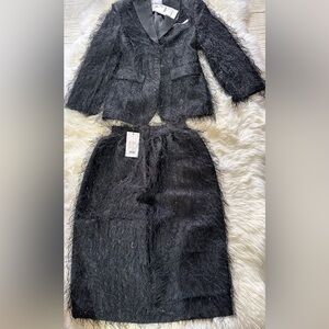 Black Textured Jacket and Skirt Set